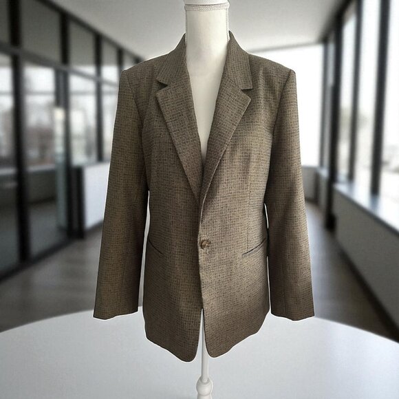 DKNY Women's Brown Plaid Button Blazer Jacket  Size 12 NEW NWOT - Picture 1 of 11